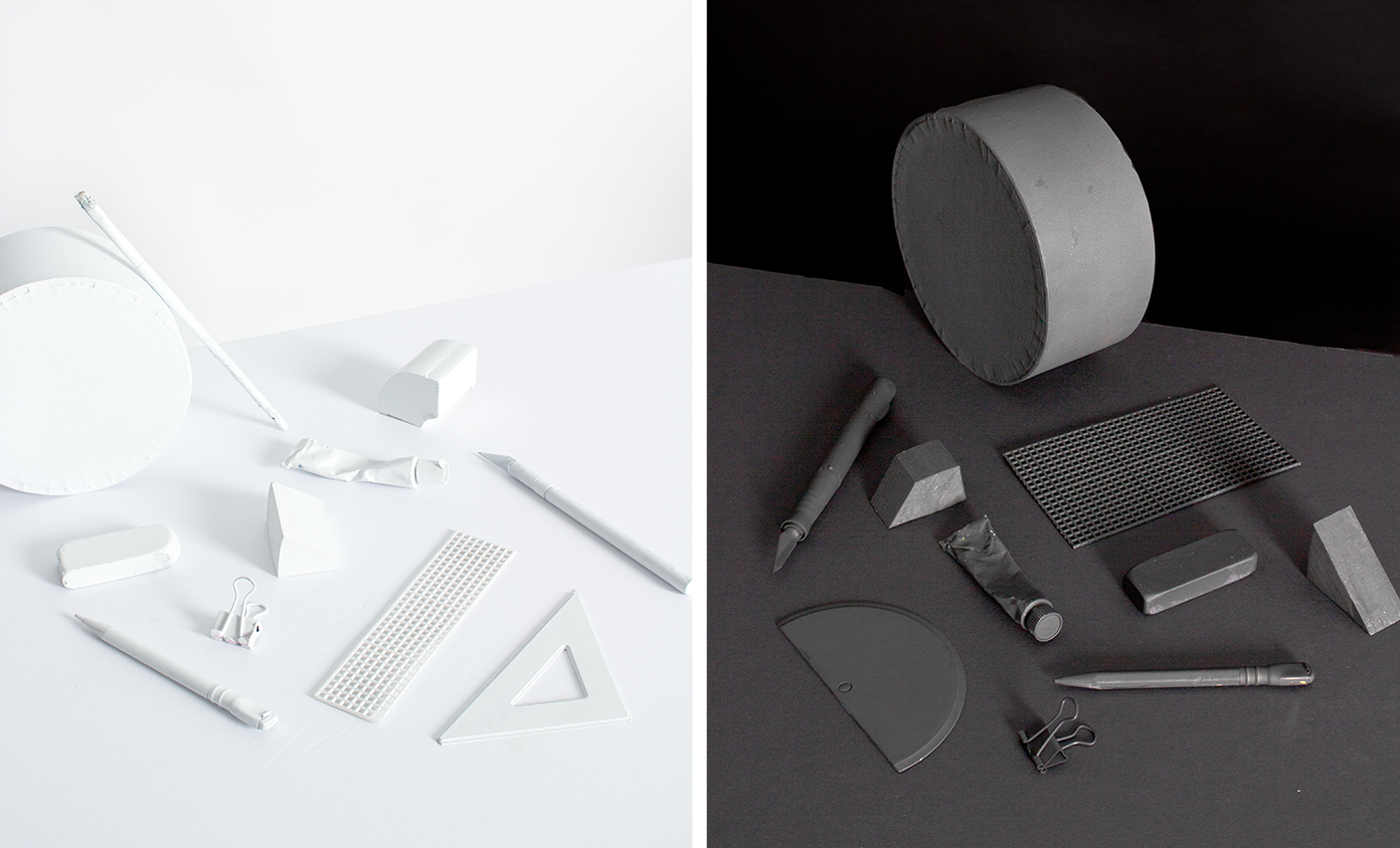 image of close ups of monotone painted design tools